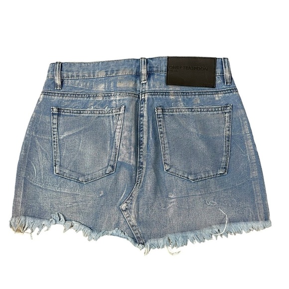 Free People OneTeaspoon Blue Future Junkyard Micro Mini Skirt 25 Shimmer Fray - Picture 13 of 17